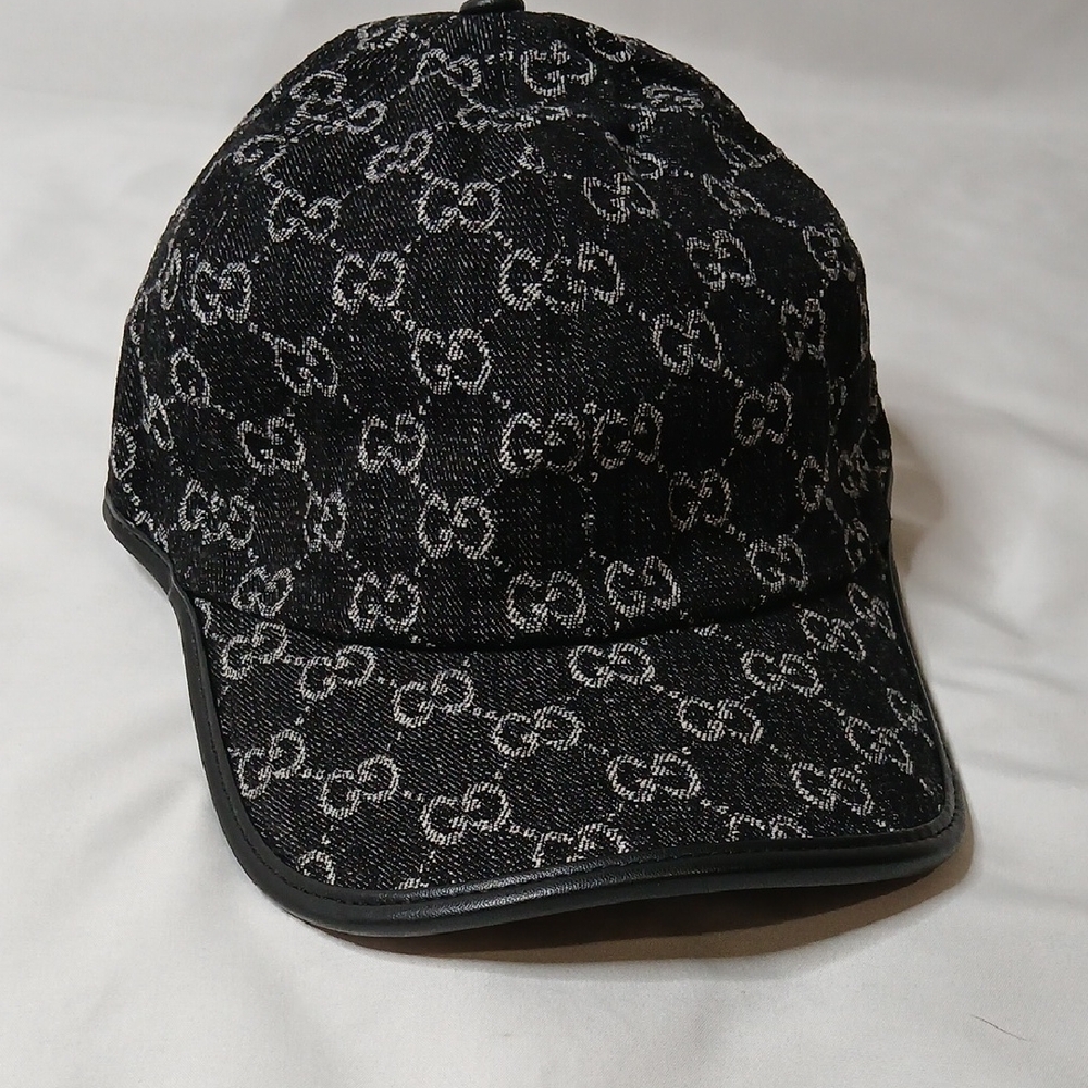 Gucci Black & Gray Monogram Denim Baseball Cap